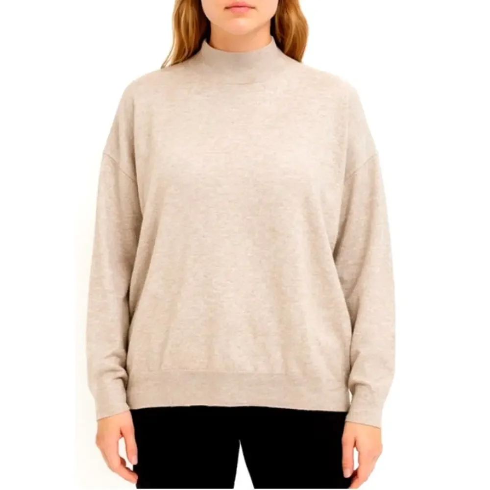 MNG High Neck Knit Long Sleeve Sweater Jumper Size Small Beige/Tan